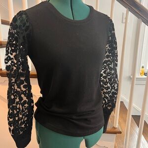 Elegant Black Top with Sheer Sleeves